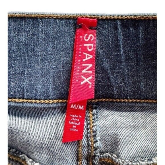 Spanx Womens  Sz M Denim Pull On High Rise Distressed Skinny Ankle Raw Hem Jeans - Picture 5 of 11